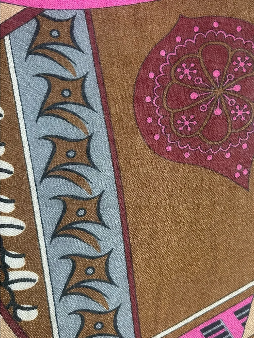 Geometric Boho Scarf Wrap Shawl with Fringe Brown Cream Pink Blue 72” x 36”
